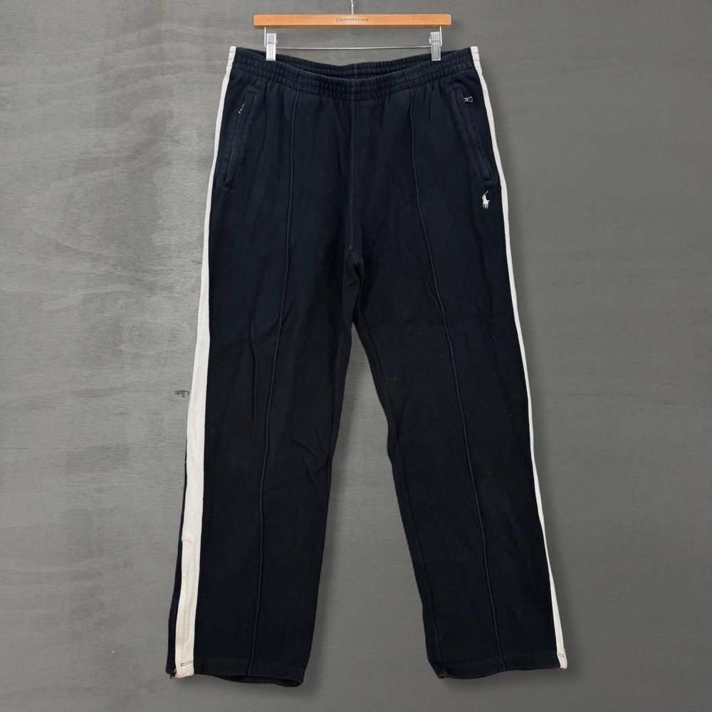 Vintage Polo Ralph Lauren Sweatpants Black White Stripe Zip Pocket XL